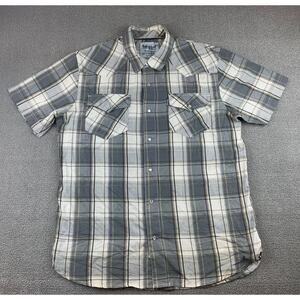 Levi’s‎ Western Snap Shirt Men's L Gray Plaid Short Sleeve Pearl Snaps